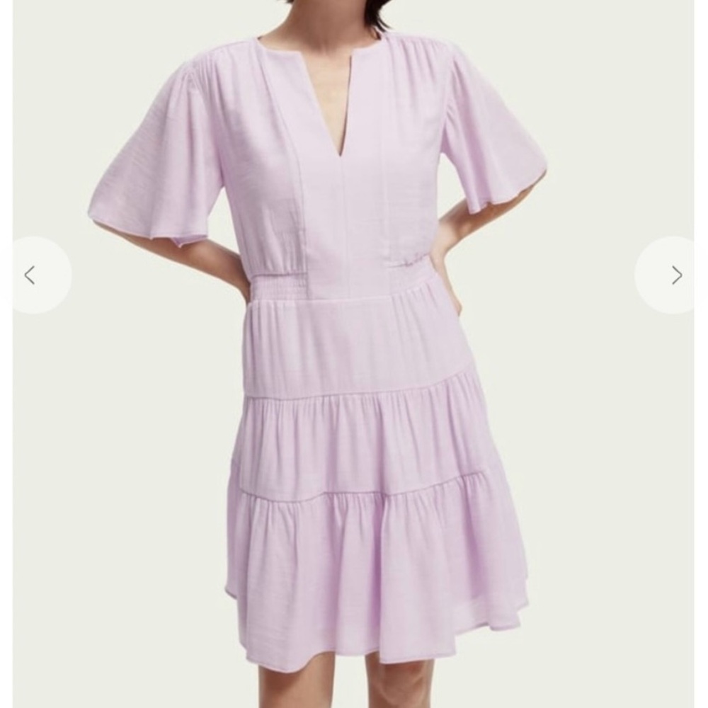 Scotch & Soda Lilac Mid-length Dress with tiered panelled gathering Small